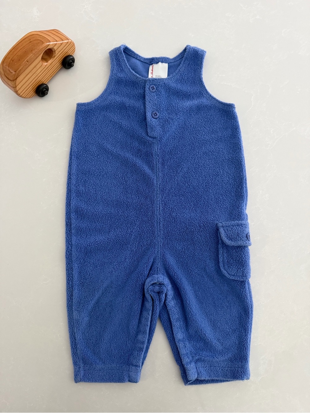 Hanna Andersson Blue Terry Sleeveless Henley Romper | Size 70 (6-12M)
